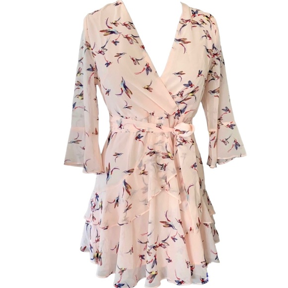 NWOT Millibon pretty Hummingbird dress Sheer Layers fitted top flouncy bottom - Picture 3 of 9